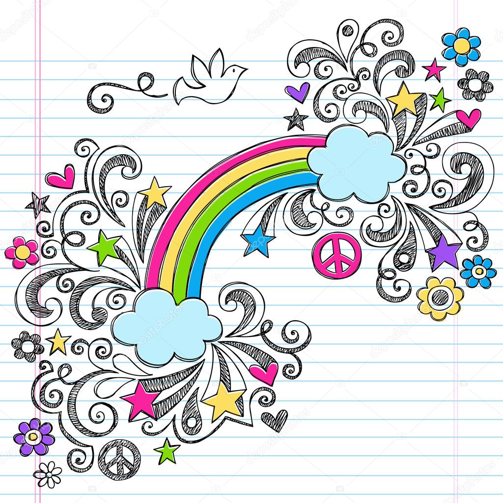 Rainbow & Peace Sign Dove Sketchy Doodle Back to School Vector Design Elements