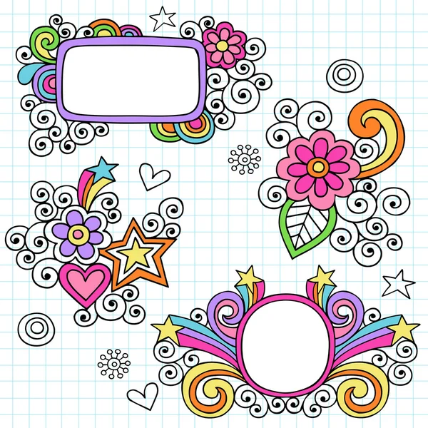 Groovy Picture Frames Psychedelic Doodles Vector Design — Stock Vector