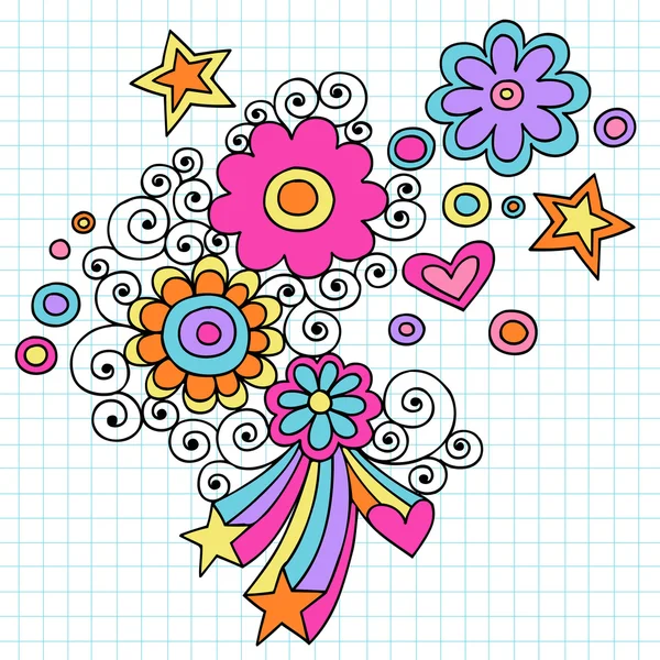 Flower Power Groovy Doodles psicodélicos Diseño vectorial — Archivo Imágenes Vectoriales