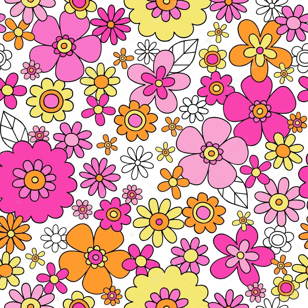 Flower Doodles Seamless Pattern Vector Background Design