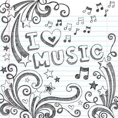 Müzik Okulu vektör tasarımı için yarım yamalak doodle seviyorum