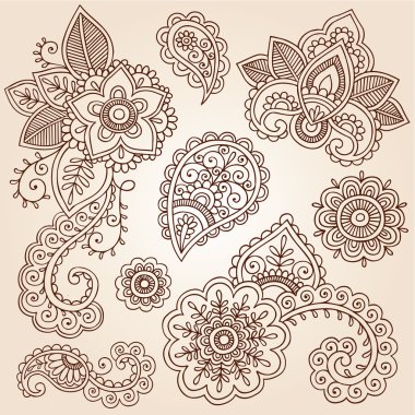 kına mehndi soyut çiçek desenli tasarım öğeleri doodles