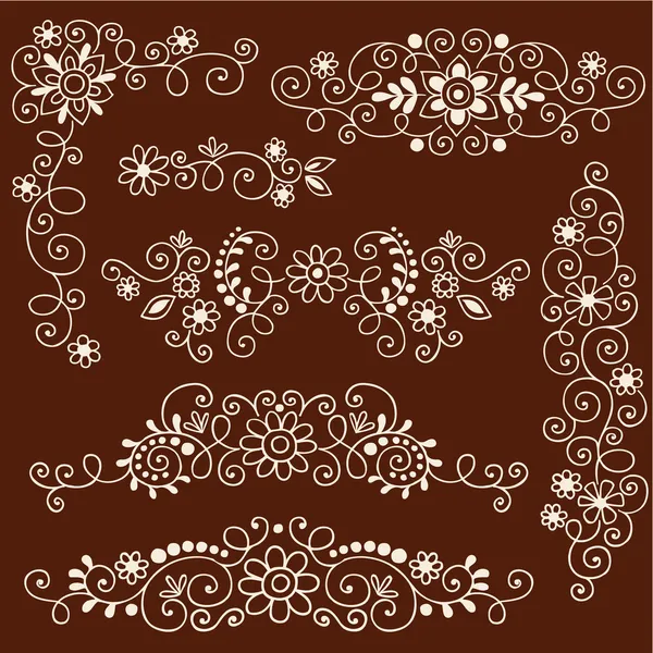 Henna Paisley Viti e fiori Mehndi Tattoo Doodles — Vettoriale Stock