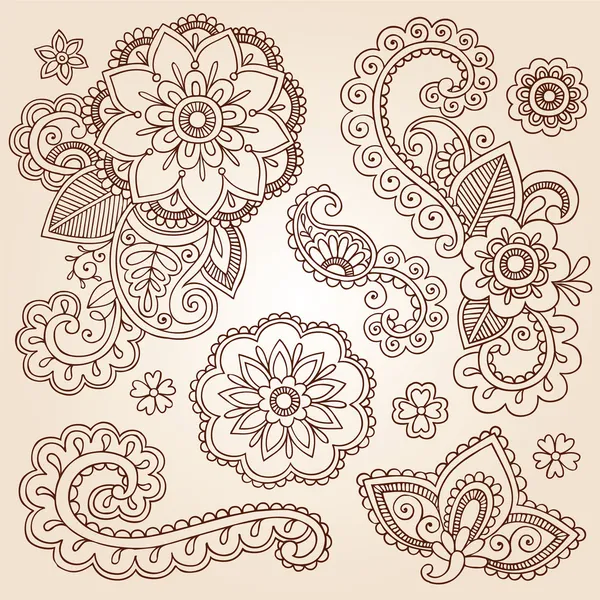 Henna mehndi doodles abstract floral paisley designelementen — Stockvector