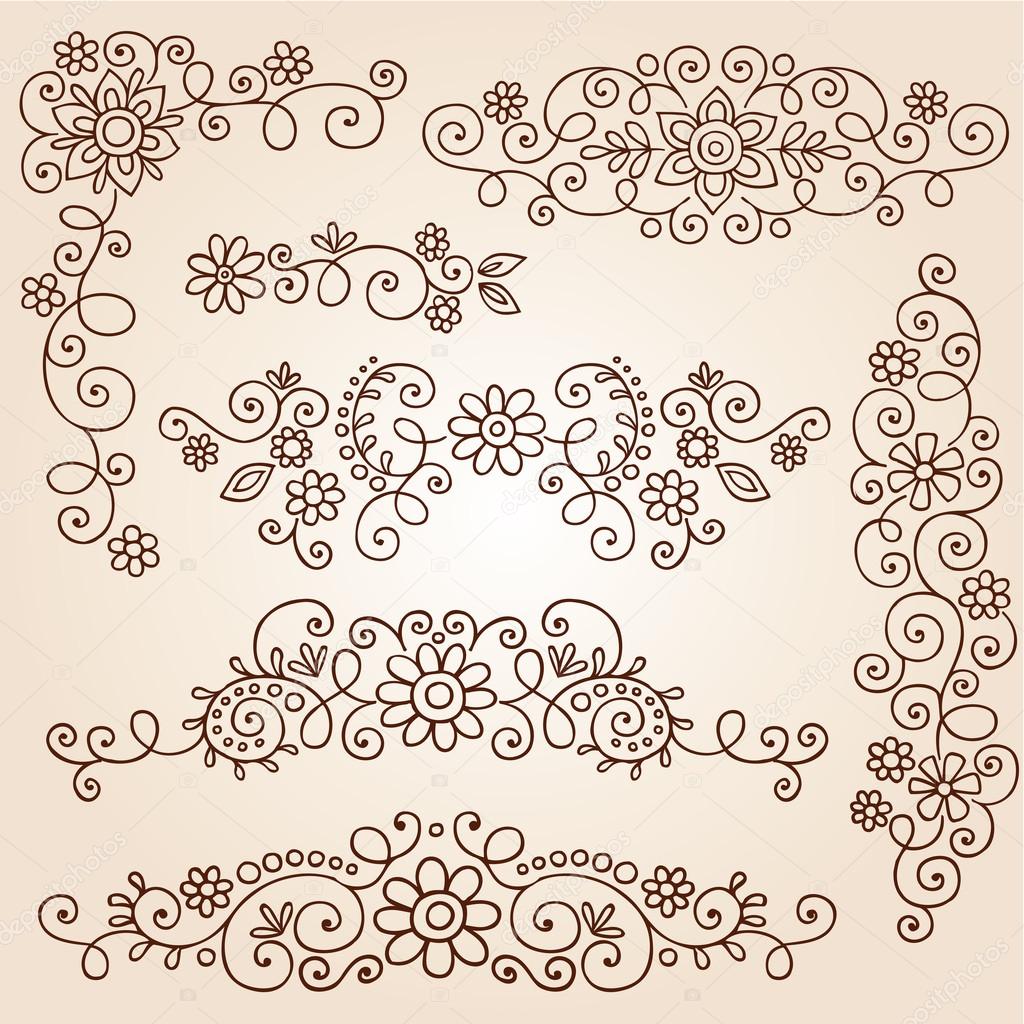 Henna Paisley Vines and Flowers Mehndi Tattoo Doodles