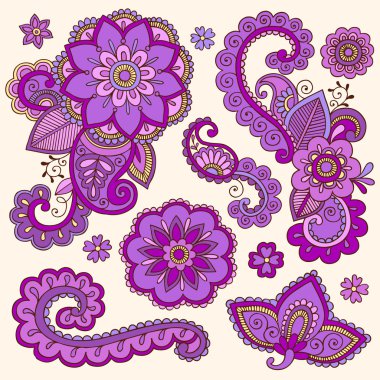 kına mehndi dövme renkli vektör tasarım öğeleri doodle