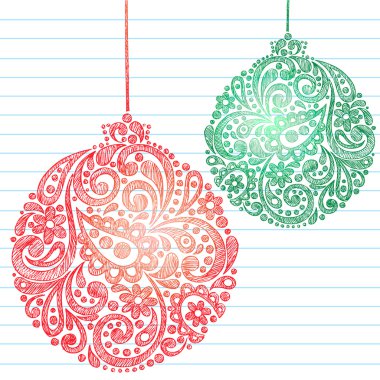 yarım yamalak doodle çizilmiş kına desenli desen Noel süsler