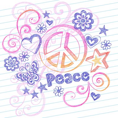 yarım yamalak barış işareti çizilmiş doodles kelebek, kalp, yıldız