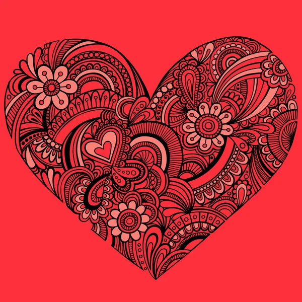 Doodle intrincado dibujado a mano del corazón de Paisley del tatuaje de Henna — Archivo Imágenes Vectoriales