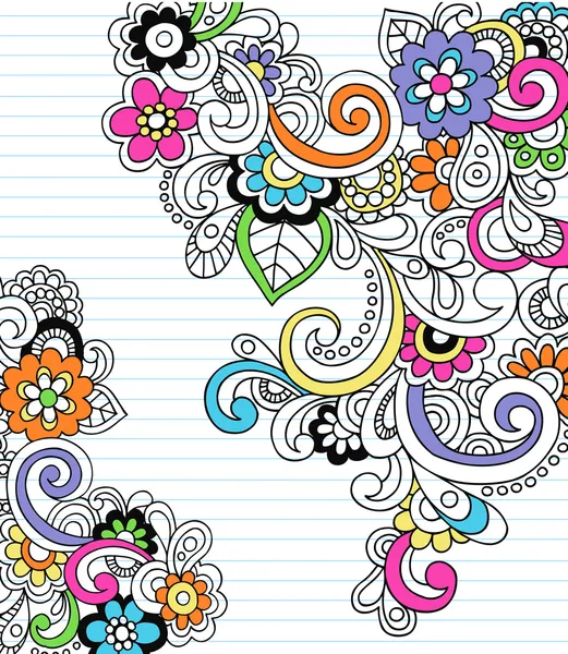 Hand-Drawn Psychedelic Paisley Notebook Doodles — Stock Vector