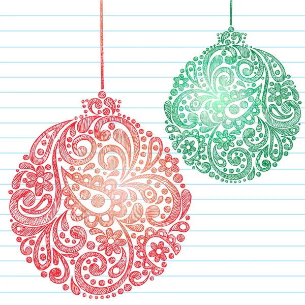 Handgezeichnete skizzenhafte Kritzeleien Henna Paisley Muster Weihnachtsschmuck — Stockvektor