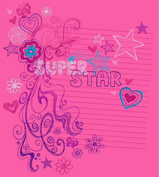 Disegnato a mano Sketchy Super Star Doodles — Vettoriale Stock