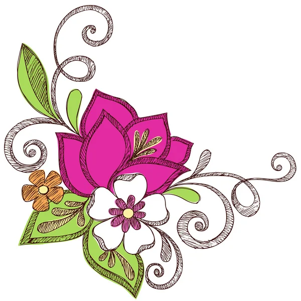 Cuaderno de notas dibujado a mano Doodle Flowers — Vector de stock