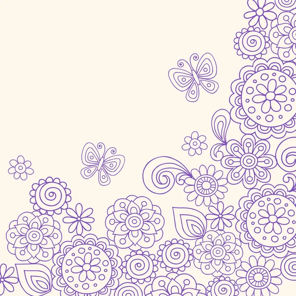 Dibujado a mano abstracto Henna Doodle Flores y mariposa — Vector de stock