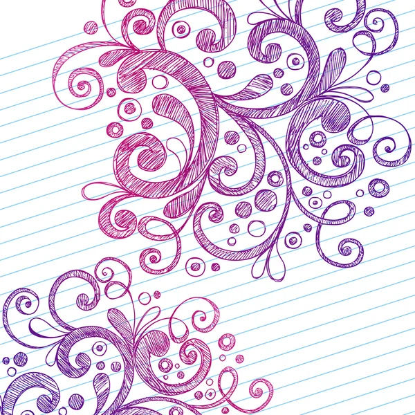 Cuaderno dibujado a mano Doodle Flower and Swirl — Vector de stock