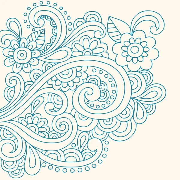 Doodle abstrato de Henna Paisley e flores desenhadas à mão — Vetor de Stock