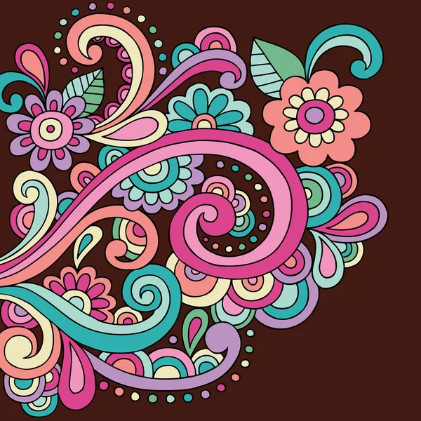 Doodle abstrato de Henna Paisley e flores desenhadas à mão —  Vetores de Stock