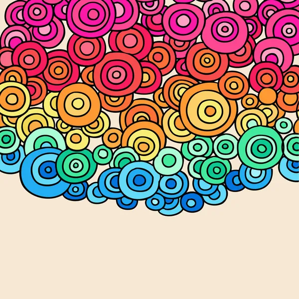 Ручной рисунок Psychedelic Abstract Groovy Rainbow Colored Doodle Circles — стоковый вектор