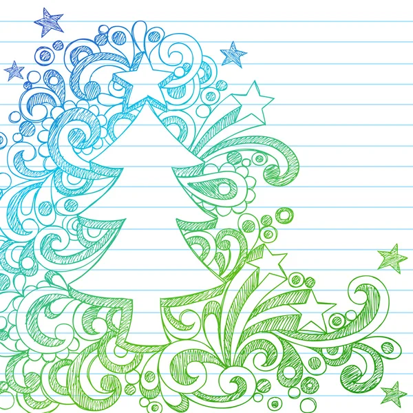 Kabataslak çizilmiş doodle yılbaşı ağacı defter doodle Stok Vektör