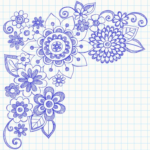 Handgetekende abstracte henna doodles en bloemen Rechtenvrije Stockillustraties