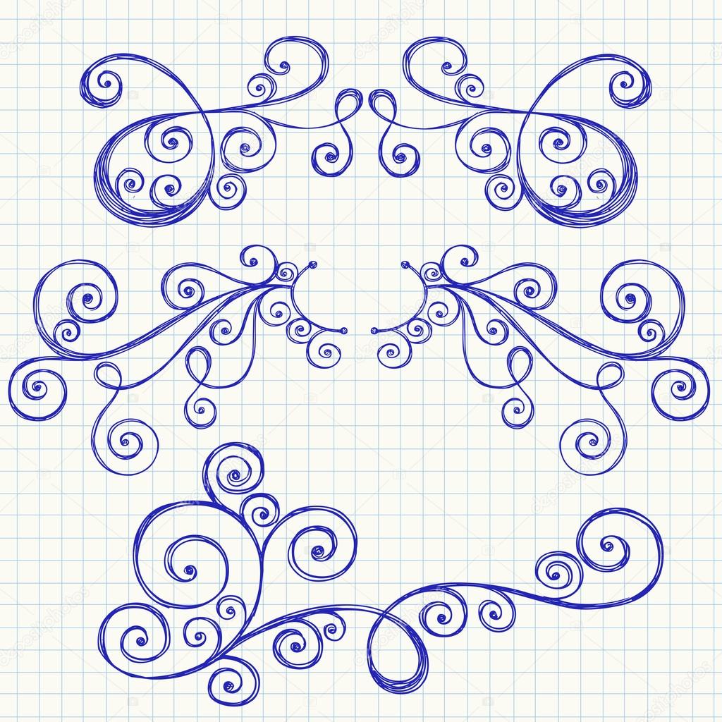 Swirls and Curls Hand-Drawn Sketchy Notebook Doodles Ornamental Flourish Set