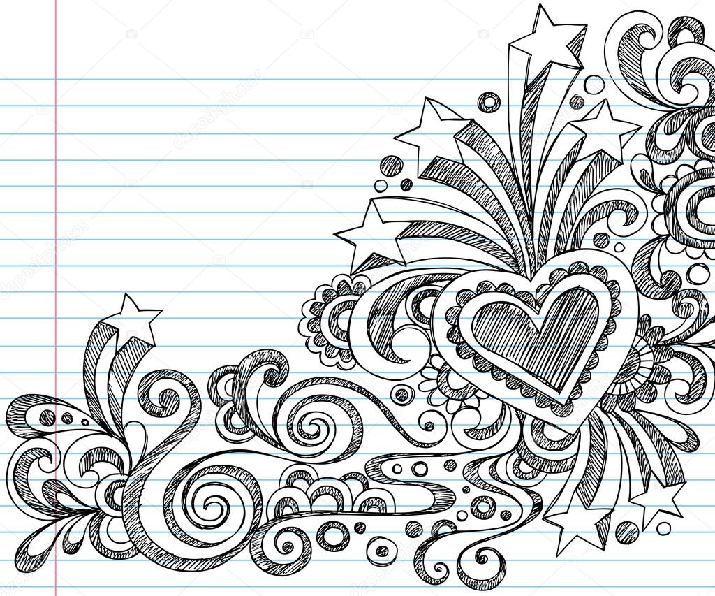 Hand-Drawn Abstract Hearts, Swirls, Flowers, and Stars Sketchy Notebook Doodles