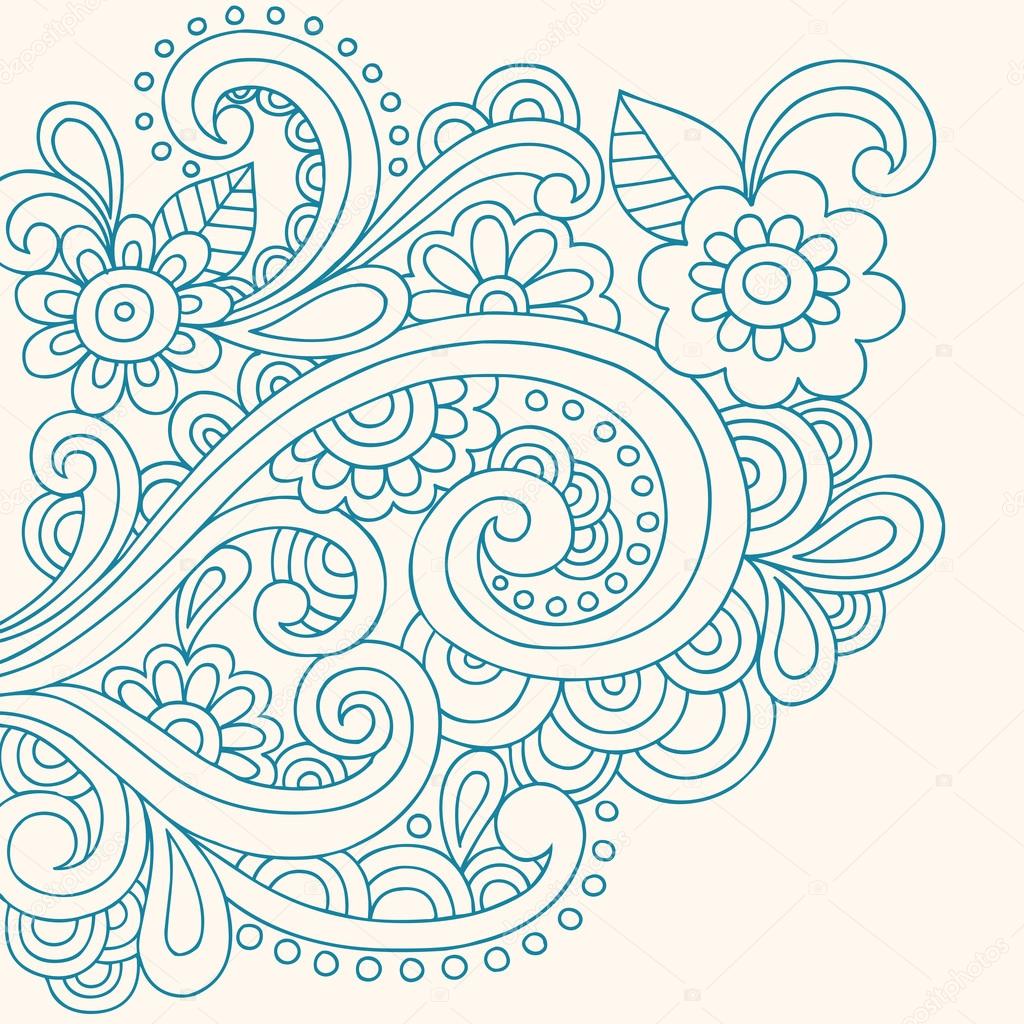 Hand-Drawn Henna Paisley and Flowers Abstract Doodle