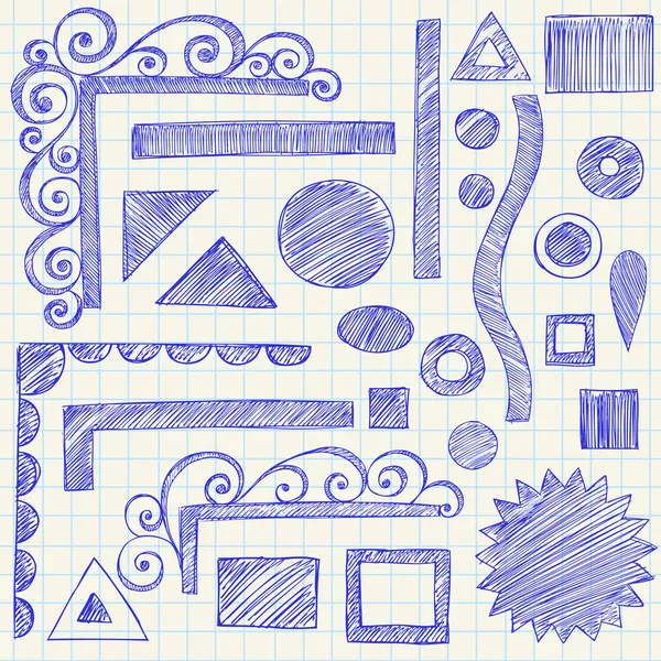 Torna a scuola Sketchy Notebook Shape and Border Doodles- Elementi di progettazione illustrazione vettoriale — Vettoriale Stock