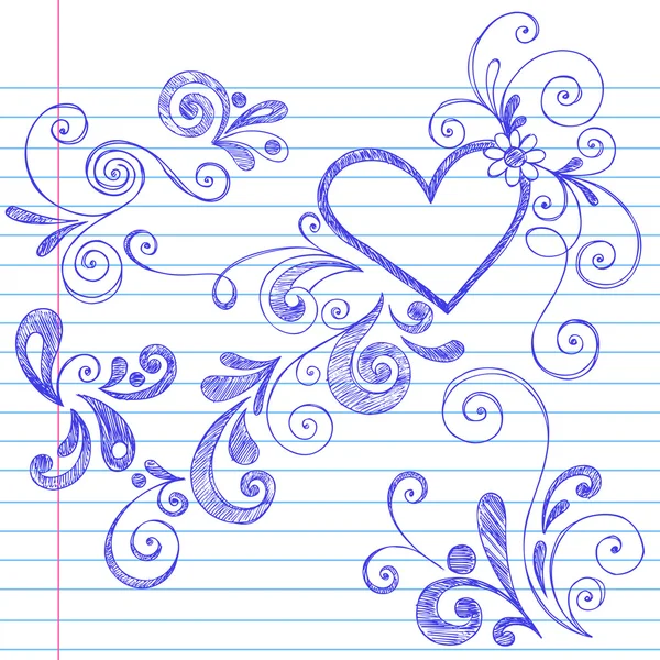 Día de San Valentín Amor y Corazones Cuaderno de notas Doodles Elementos de diseño Ilustración de stock