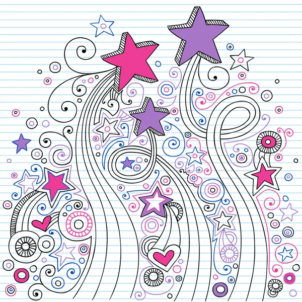 Shooting Stars Back to School Caderno Doodle Vector Ilustração — Vetor de Stock