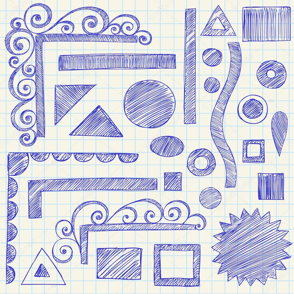 Back to School Sketchy Notebook Shape and Border Doodles- Vector Illustration Design Elements