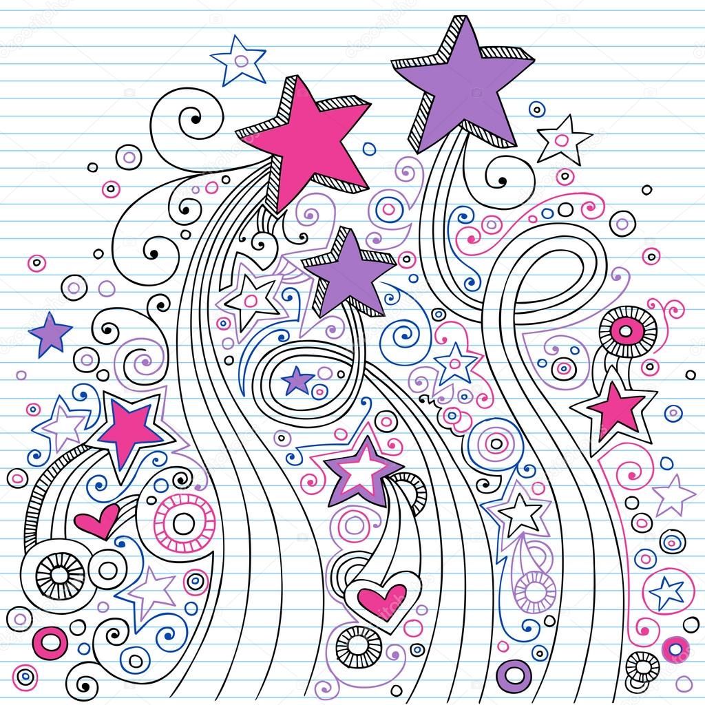 Shooting Stars Back to School Notebook Doodle Vector Illustration