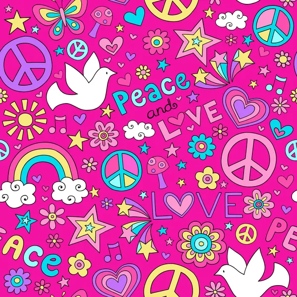 Peace and Love Doodles Seamless Repeat Pattern Design Stock Vector