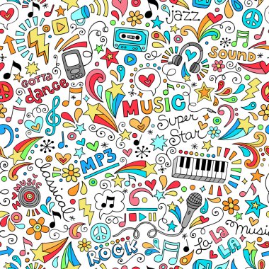müzik defter Dikişsiz desen vektör çizim doodles
