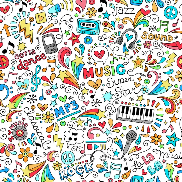 Music Notebook Doodles Seamless Pattern Vector Illustration — Stock Vector