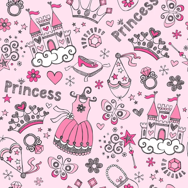 Princess tiara mönster skissartad notebook doodles vektor set — Stock vektor