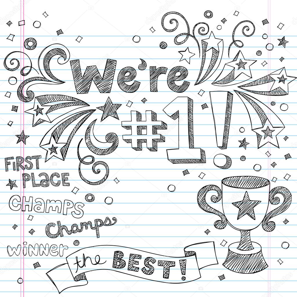 Winner Trophy First Place Sketchy Doodles Vector Illustration