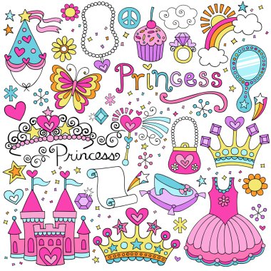 Princess Tiara Crown Notebook Doodles Design Elements Set- Illustration clipart