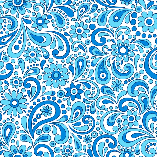 Paisley Henna Mehndi Elegant Flower and Swirl Doodles Seamless Pattern- Hand-Drawn Illustration — Stock Vector
