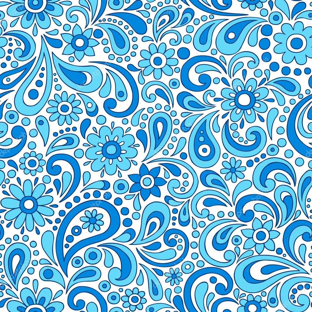 Paisley Henna Mehndi Elegant Flower and Swirl Doodles Seamless Pattern- Hand-Drawn Illustration