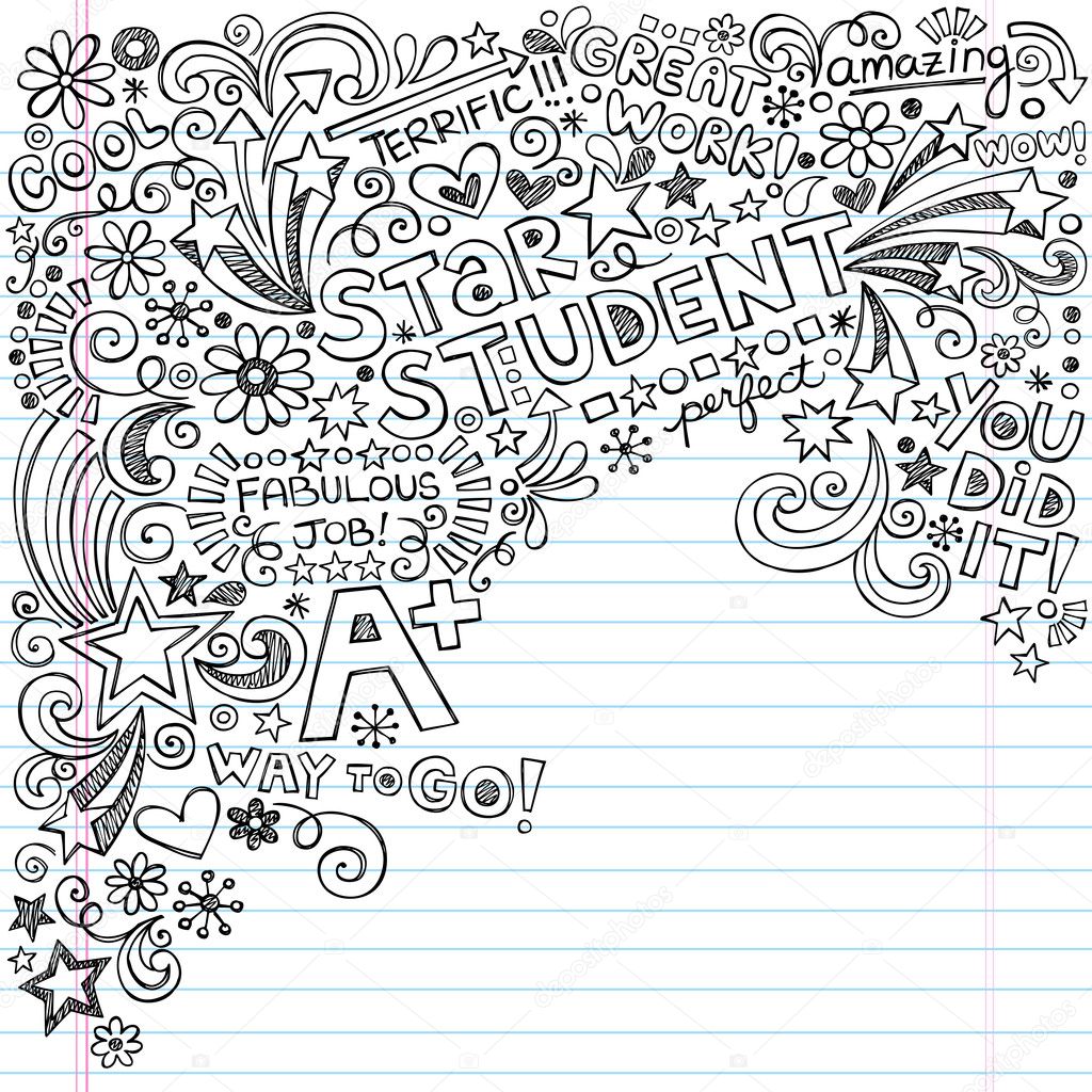 Star Student A-Plus Inky Scribble Doodles- Back to School Notebook Doodle Vector Illustration