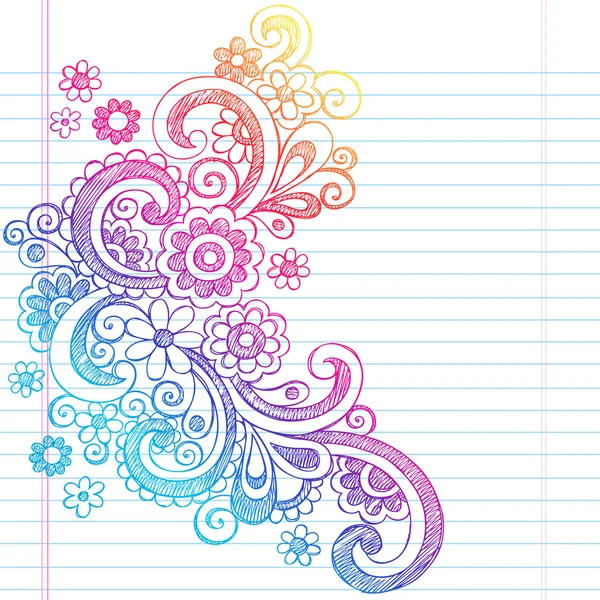 Flores Cuaderno Sketchy Doodles Vector Ilustración — Vector de stock