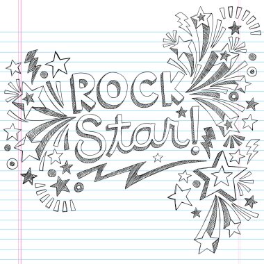 Rock Star Music Back to School Sketchy Notebook Doodles with Music Notes and Swirls- Hand-Drawn Vector Illustration Design Elements on Lined Sketchbook Paper Background clipart