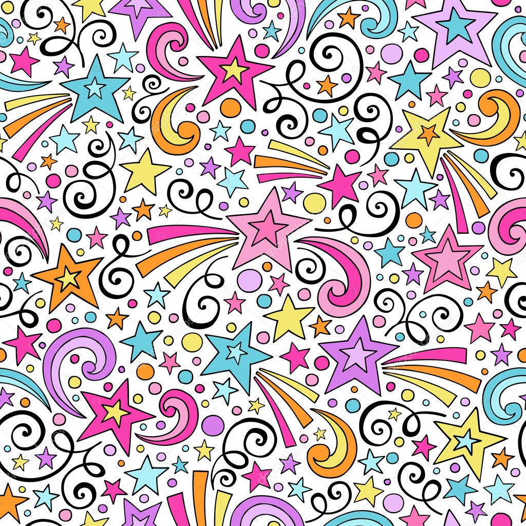 Stars Seamless Pattern Notebook Doodles Vector Background