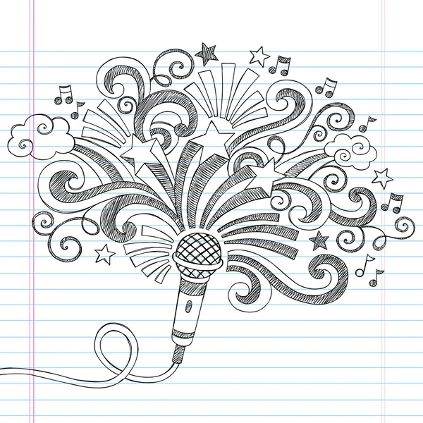 Microphone Music Back to School Sketchy Notebook Doodles Illustration vectorielle sur fond de papier doublé — Image vectorielle