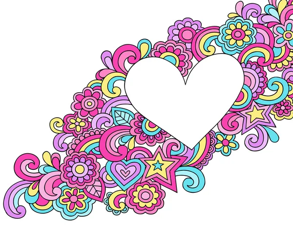 Marco del corazón del amor Psicodélico Groovy Cuaderno Doodles Vector Picture Frame — Archivo Imágenes Vectoriales