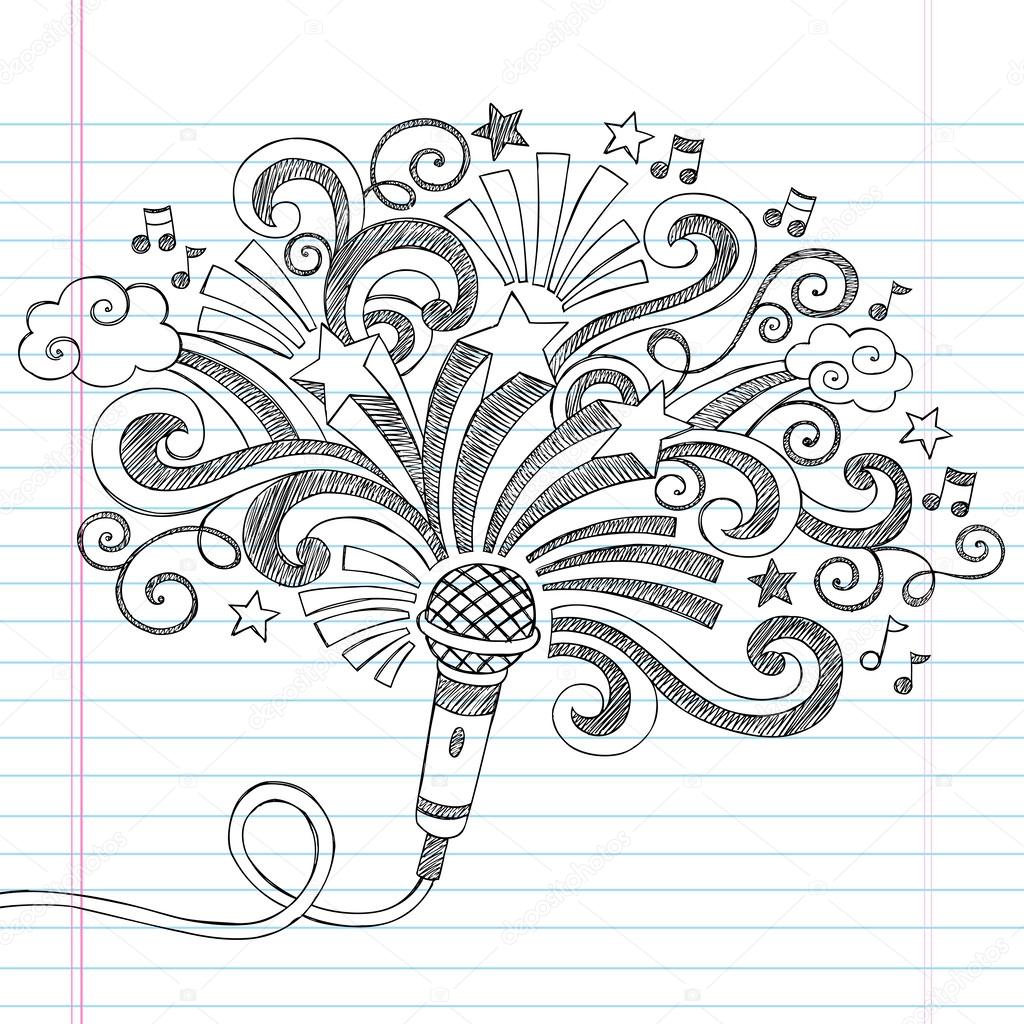 Microphone Music Back to School Sketchy Notebook Doodles Vector Illustration on Lined Paper Background
