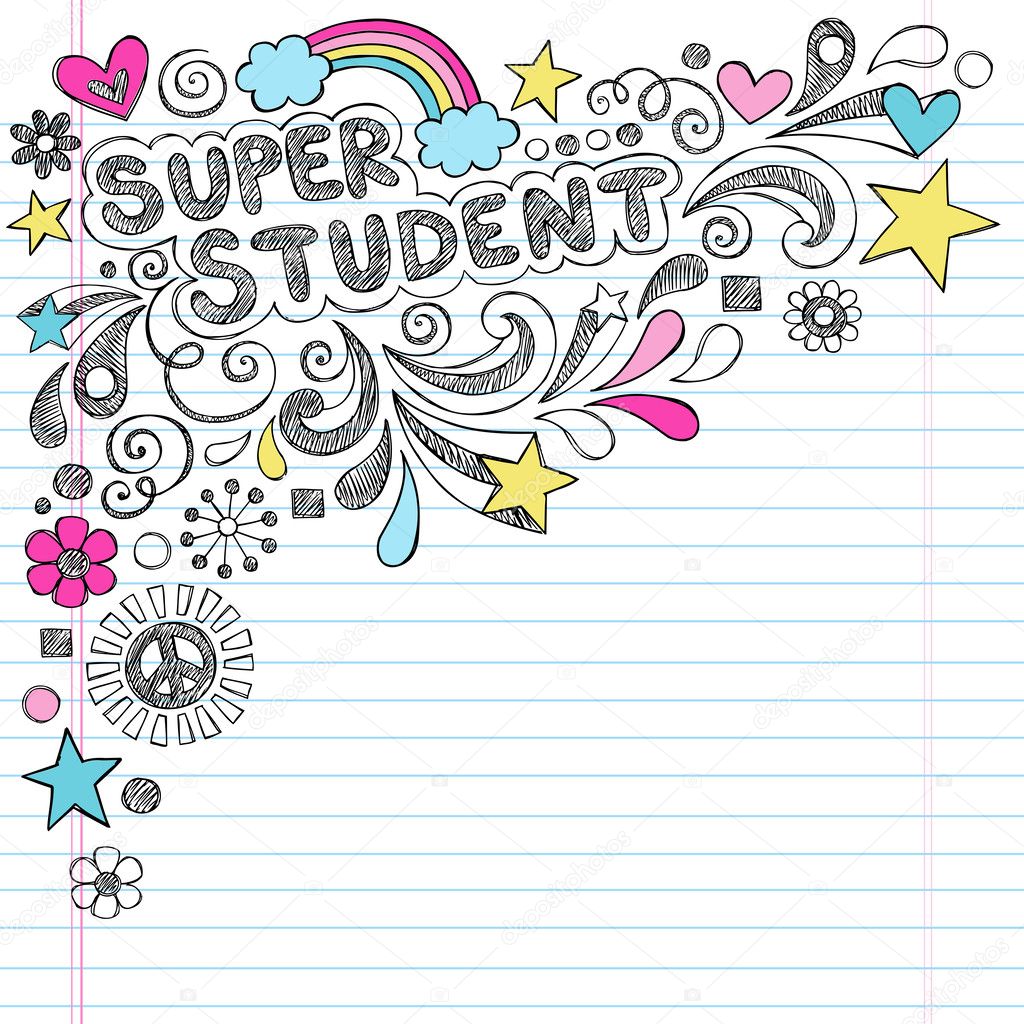 Super Student Education Back to School Rainbow Notebook Doodles Vector Illustration