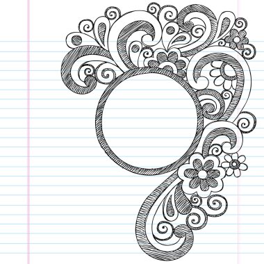 Daire resim çerçevesi kenarlığı geri-e doğru okul yarım yamalak defter doodles
