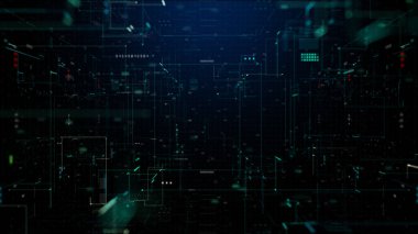 Parçacıklı Dijital Siber Uzay, Dijital Veri Ağı ve Blokzincir Bağlantıları. Yüksek Hızlı Bağlantı ve Veri Analizi, Teknoloji Dijital Veri Arkaplanı Konsepti. 3d oluşturma